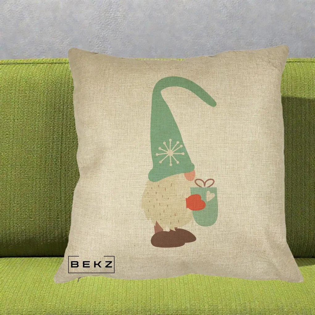 Perna Decorativa Gnom Nordic cu Cana Calda Menta, 40x40 cm, Crem, Husa Detasabila, Perna Inclusa, BEKZ®