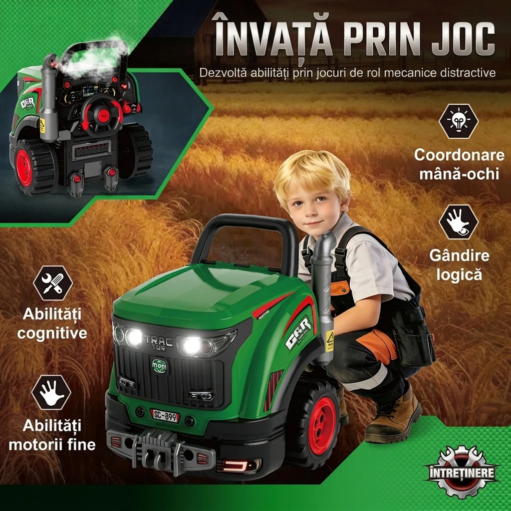 AIYAPLAY Atelier Camion Jucărie pentru Copii cu Motor, 60 Accesorii, Lumini și Sunete, 42x42x47 cm, Verde | Aosom Romania