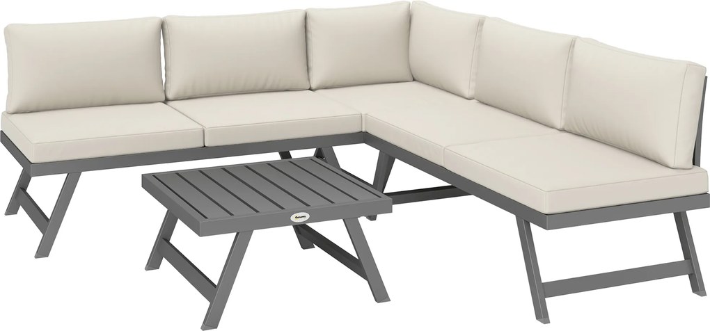 Outsunny Set mobilier de grădină colțar și convertibil 4 piese cu 2 canapele, 1 fotoliu de colț și 1 măsuță de cafea | Aosom Romania