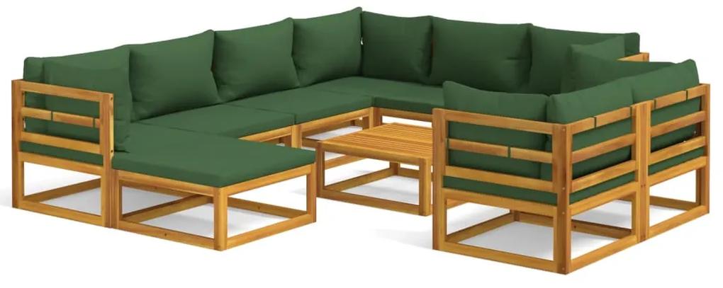 3155323 vidaXL Set mobilier de grădină cu perne verzi, 10 piese, lemn masiv