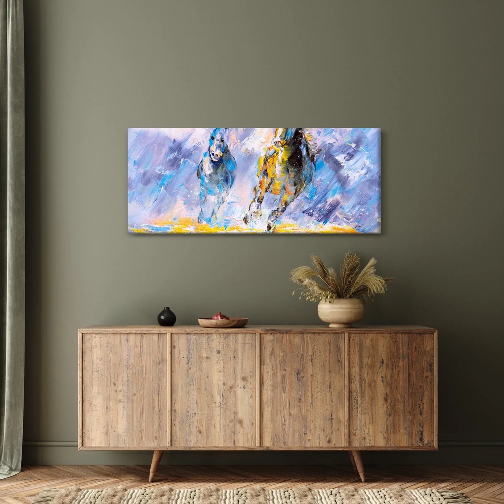 Tablou - Caii alergând, pictură în ulei (120x50 cm)