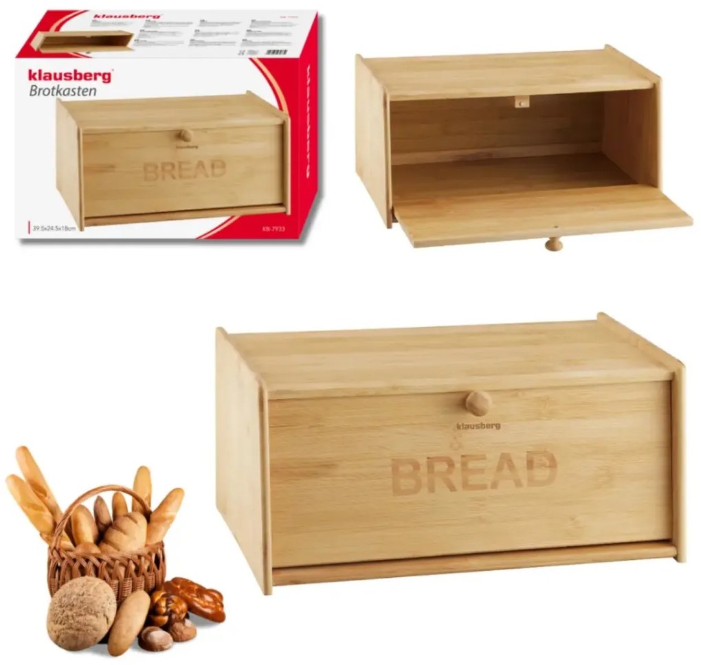 Cutie pentru pâine din bambus, 39.5×24.5×18 cm, Klausberg KB-7933
