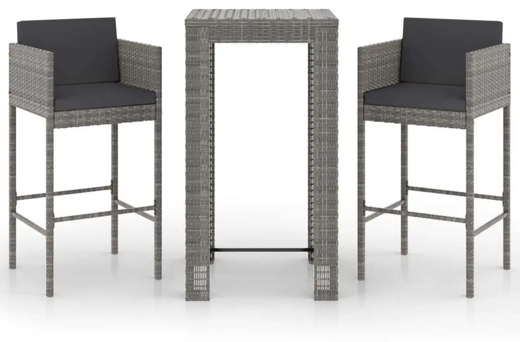 3094779 vidaXL Set mobilier bar de grădină, cu perne, 3 piese, gri, poliratan