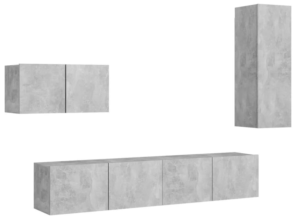 3079098 vidaXL Set de dulapuri TV, 4 piese, gri beton, lemn prelucrat
