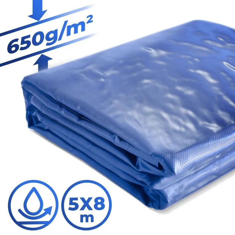 Prelată JAGO 650 g / m², ochi de aluminiu, albastru, 5 x 8 m