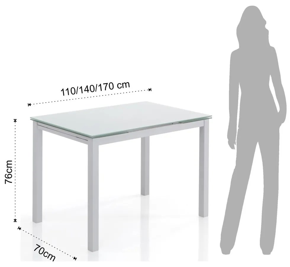Masă de dining extensibilă cu blat din sticlă 70x110 cm Fast – Tomasucci