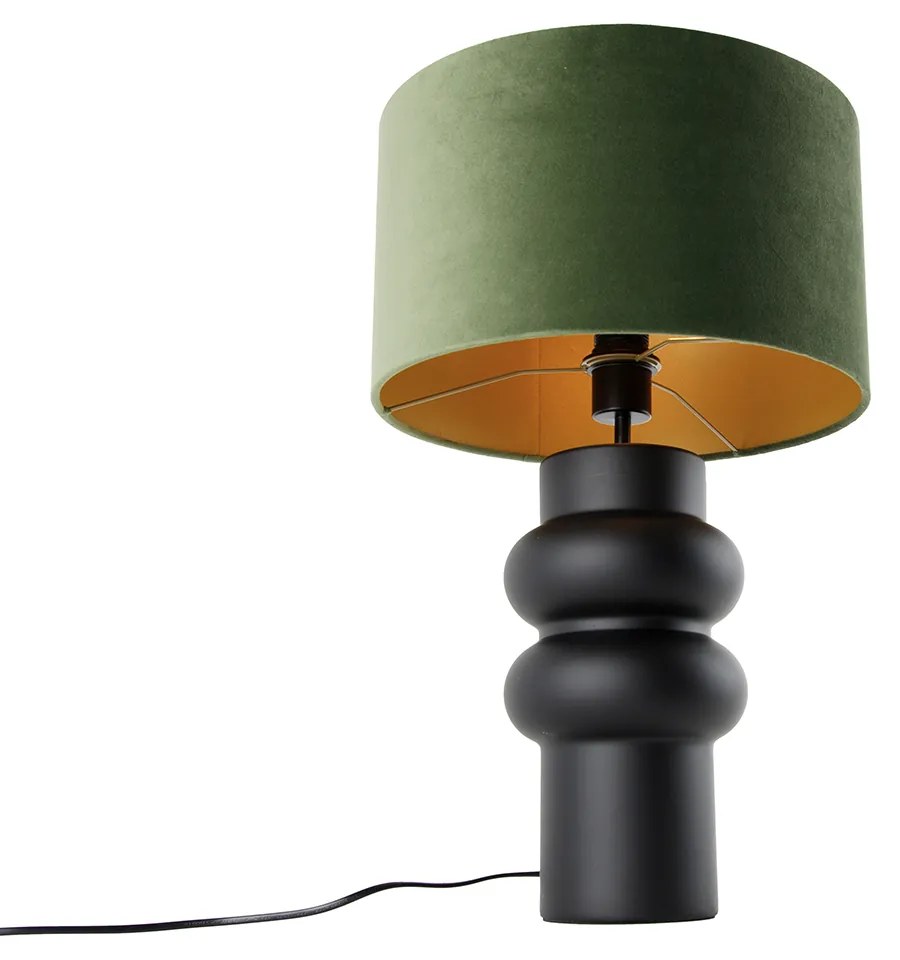 Lampă de masă de design cu abajur din catifea neagră verde cu auriu 35 cm - Alisia