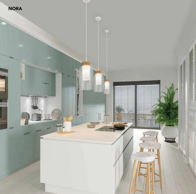 Pendul design modern Nora alb/ lemn