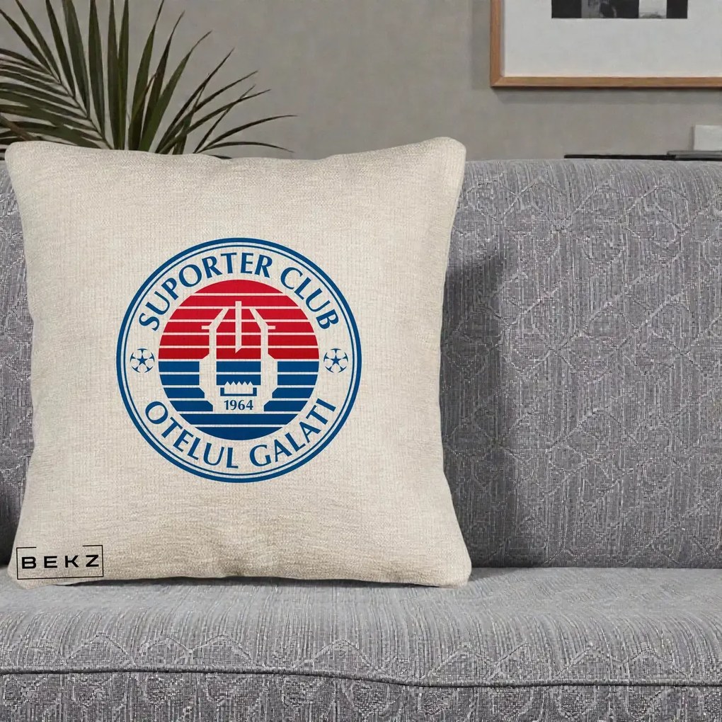 Perna Personalizata Otelul Galati Suporter Club 1964, 40x40 cm, Bej Canapea, Husa Detasabila, Perna Inclusa, BEKZ®