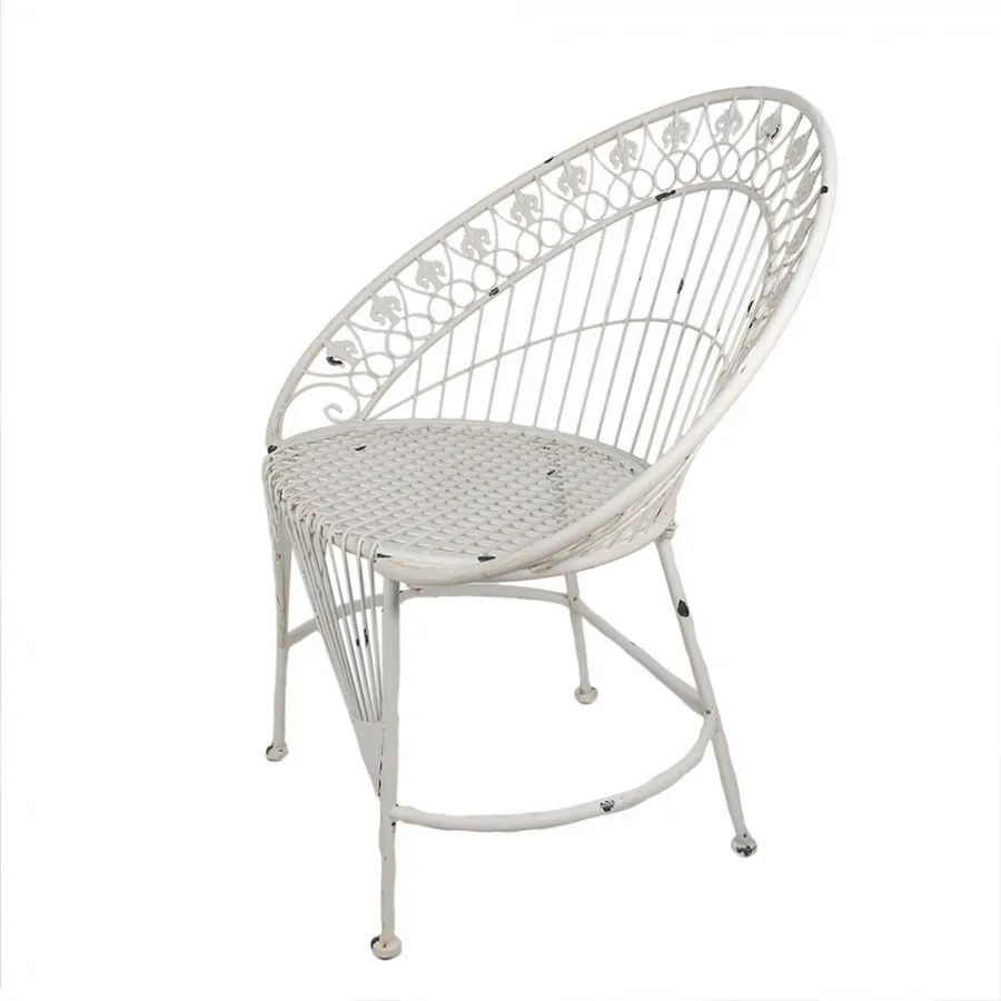 Scaun de exterior, alb, din metal, cu aspect vintage