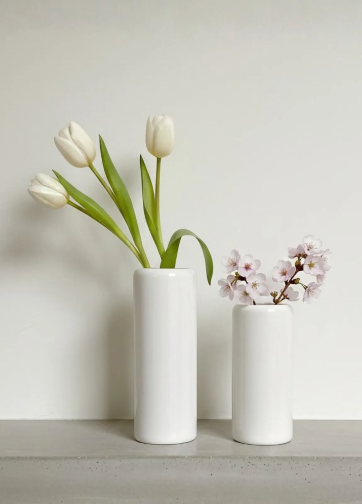 Set 2 Vaze Mari Flori Nobel Alb Casablanca (1 Vaza 28cm + 1 Vaza 23cm)