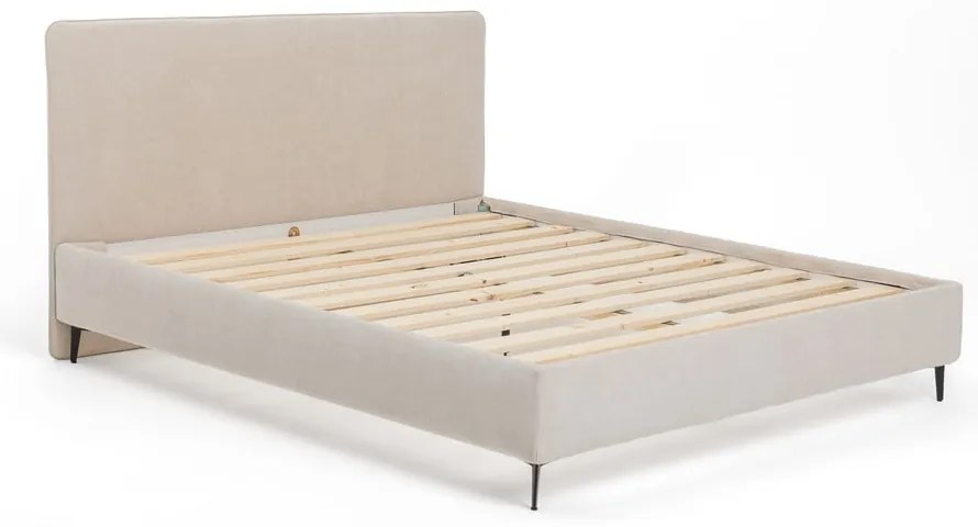 Pat matrimonial bej tapițat cu somieră 180x200 cm Noira Slim – Bonami Selection