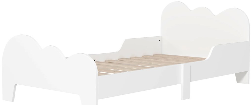 AIYAPLAY Pat pentru copii la sol 70x140 cm cu barieră de siguranță, somieră cu lamele inclusă și decorațiuni în formă de nor, alb | Aosom Romania