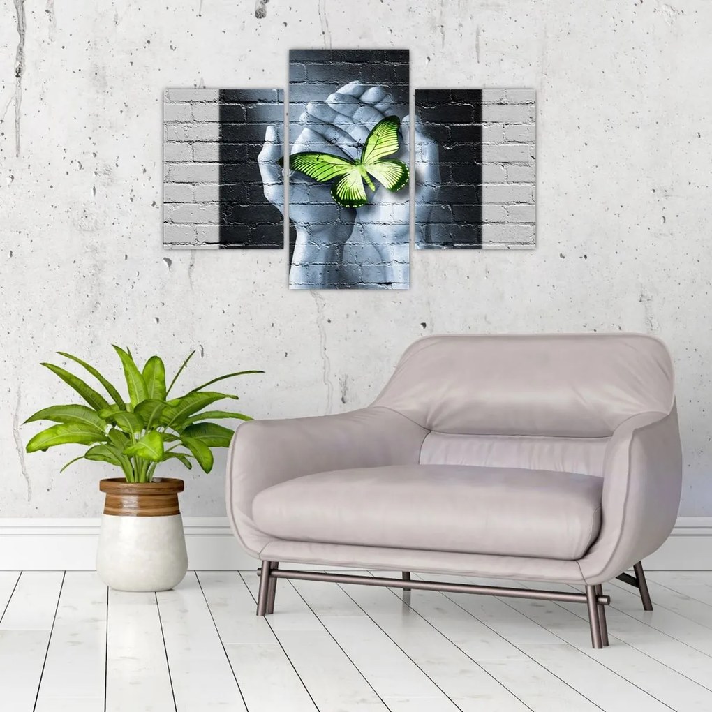 Tablou - Fluture verde în perete (90x60 cm)