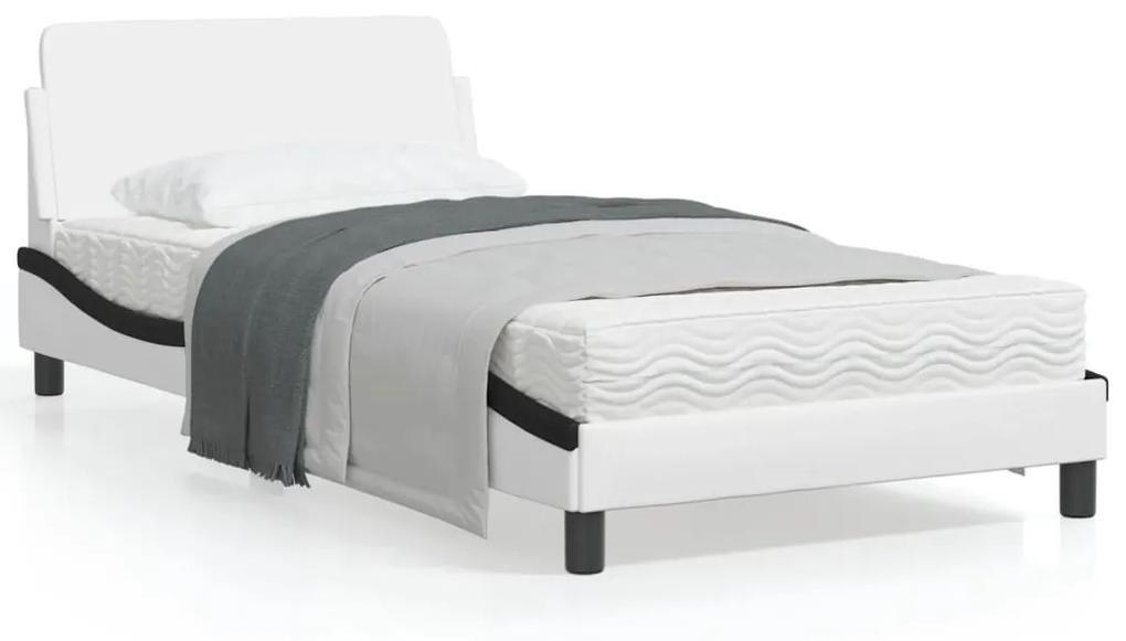 373144 vidaXL Cadru de pat cu tăblie alb și negru 100x200cm piele artificială