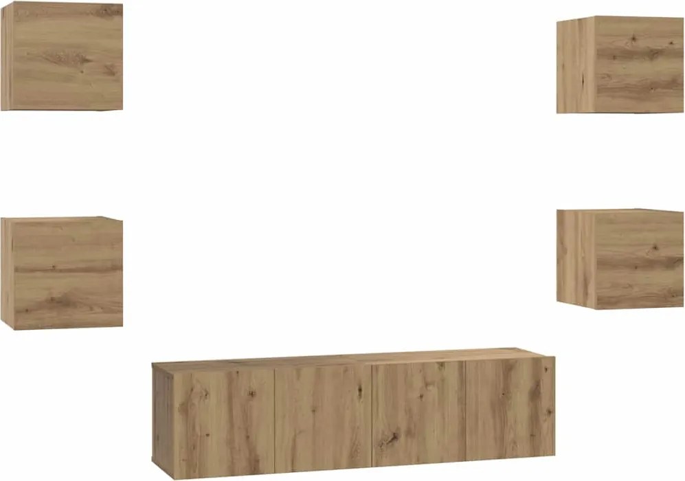 vidaXL Set comodă TV Pe perete 6 pcs Stejar Artizanal Lemn compozit