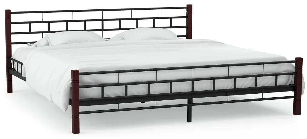 246737 vidaXL Cadru de pat metalic, bază șipci, 180 x 200 cm, stâlpi lemn