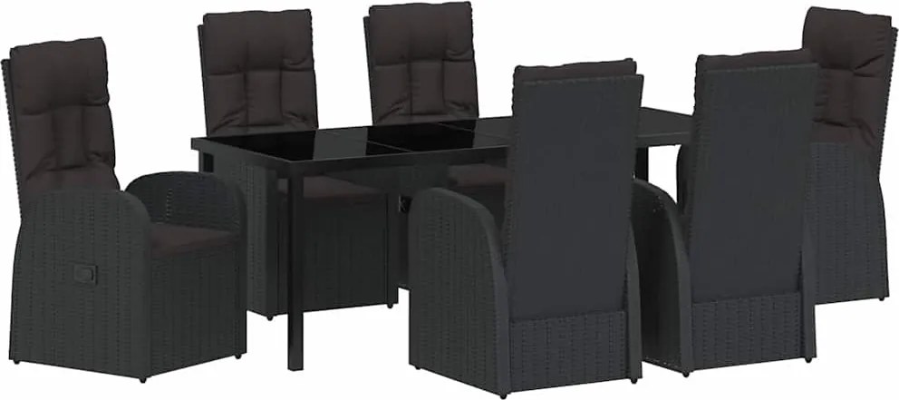 vidaXL Set de masă pentru grădină cu pernă 7 pcs Negru poliratan