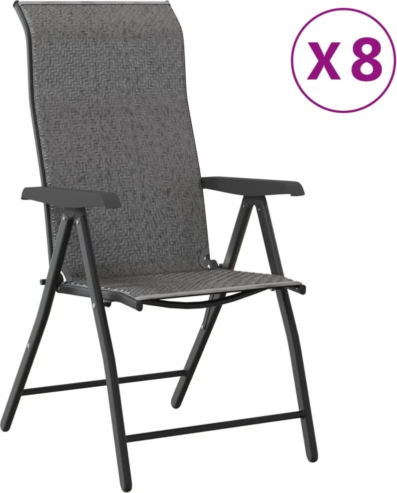 vidaXL Scaune Rabatabile De Gradina 8 buc., gri, poliratan