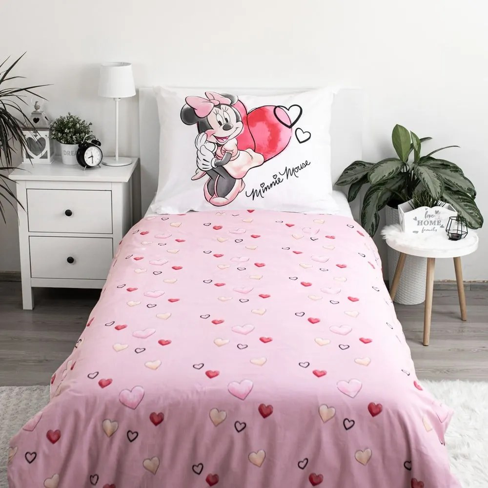 Lenjerie de pat pentru copii albă-roz din bumbac pentru pat de o persoană 140x200 cm Minnie "White" – Jerry Fabrics