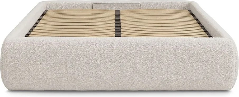 Pat matrimonial alb tapițat cu spațiu de depozitare/fără tăblie cu somieră 180x200 cm Inera – Bobochic Paris