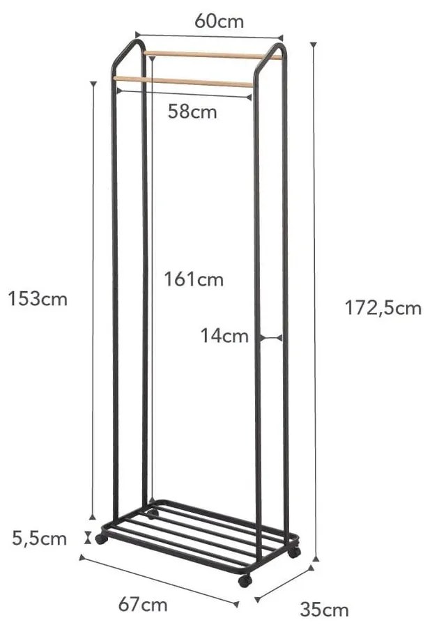 Suport pentru haine negru cu roți din metal Tower – YAMAZAKI