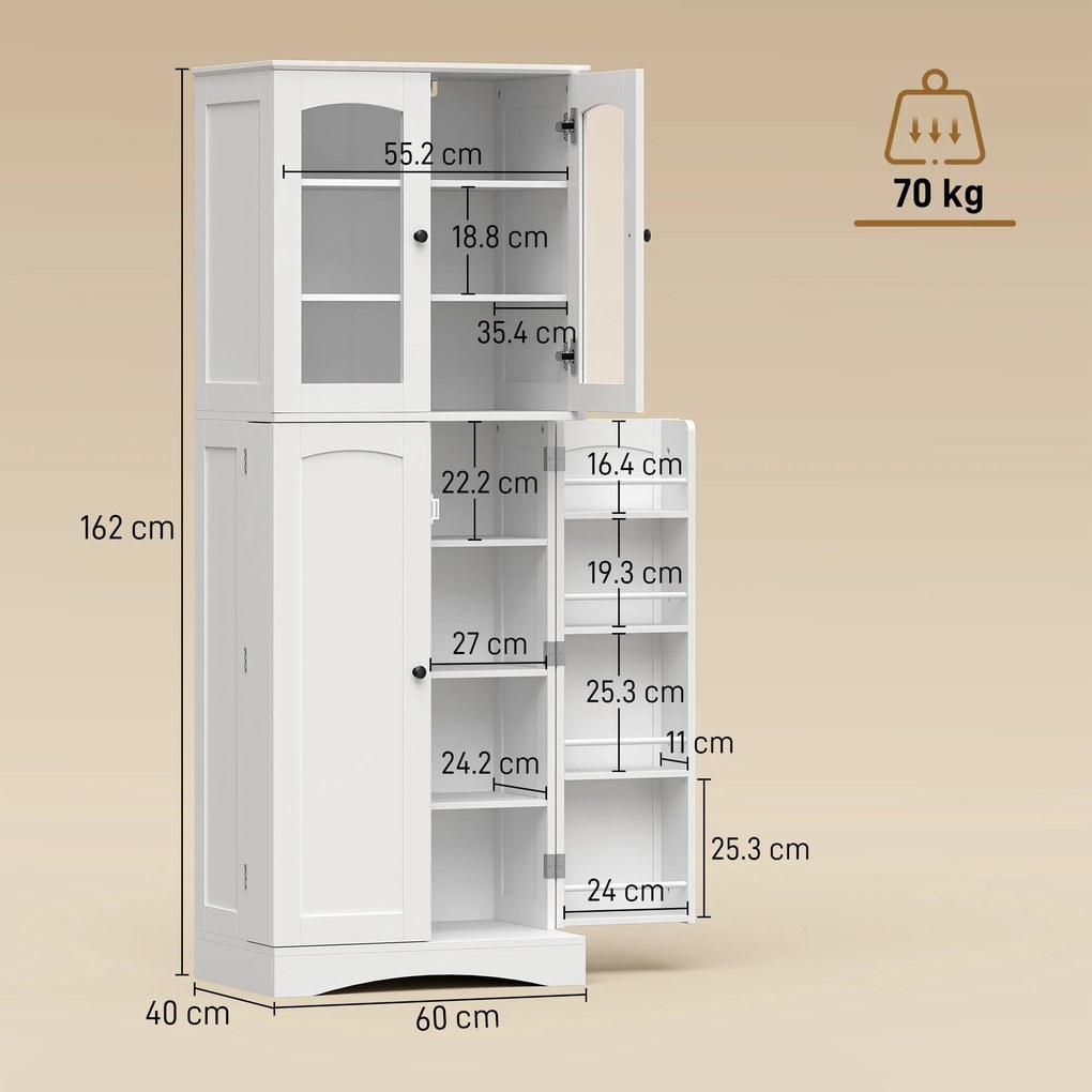 HOMCOM Dulap Bucătărie 162 cm, Credenza, Uși Acrilice Soft-Close, Rafturi, Alb. | Aosom Romania