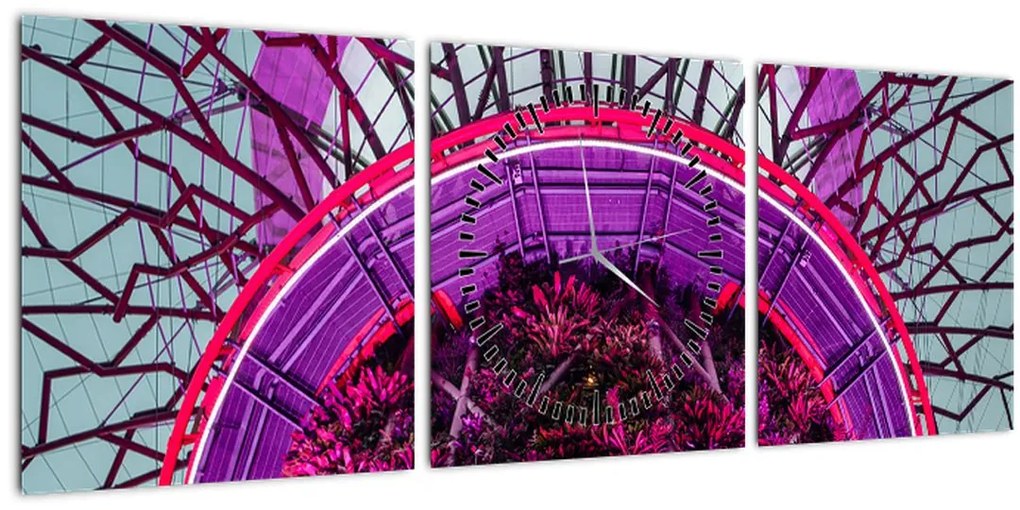 Tablou abstrac - crengi violete (cu ceas) (90x30 cm)