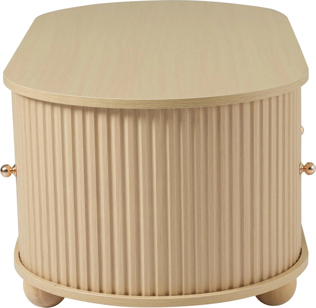 Măsuță de cafea ovală cu spațiu de depozitare și uși glisante, 100x50x40 cm, Culoare naturală