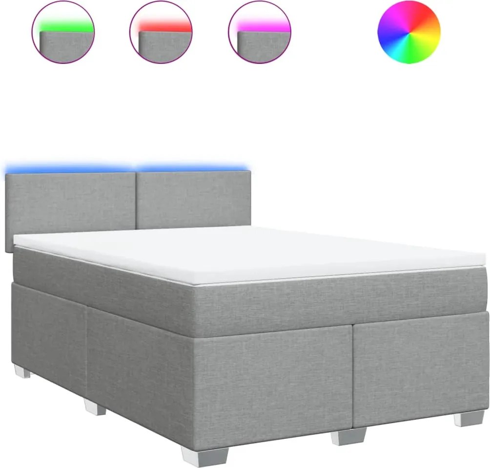 vidaXL Pat continental cu saltea, gri deschis, 160x200 cm, textil
