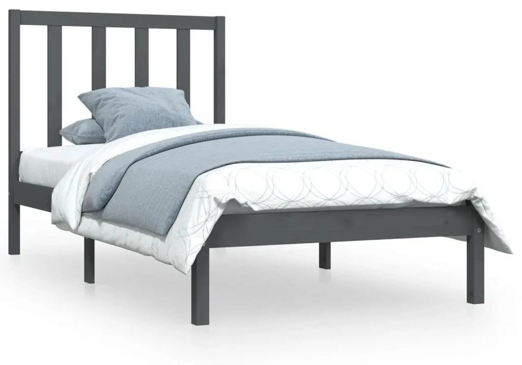 3105122 vidaXL Cadru de pat mic single, gri, 75x190 cm, lemn masiv de pin