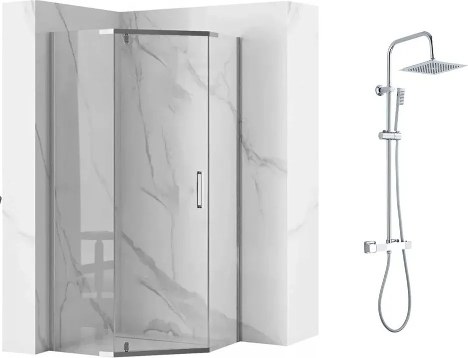 Pachet cabina de dus Rea Axin crom 90x90 si coloana de dus Invena Svart crom