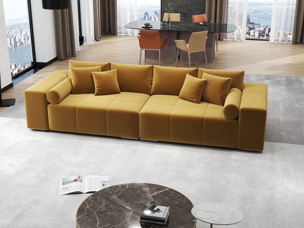 Canapea extensibilă dumonde cu ladă de depozitare si sezut confortabil din spuma high-density, Marbela Royal Mustar XXL 295x100 cm