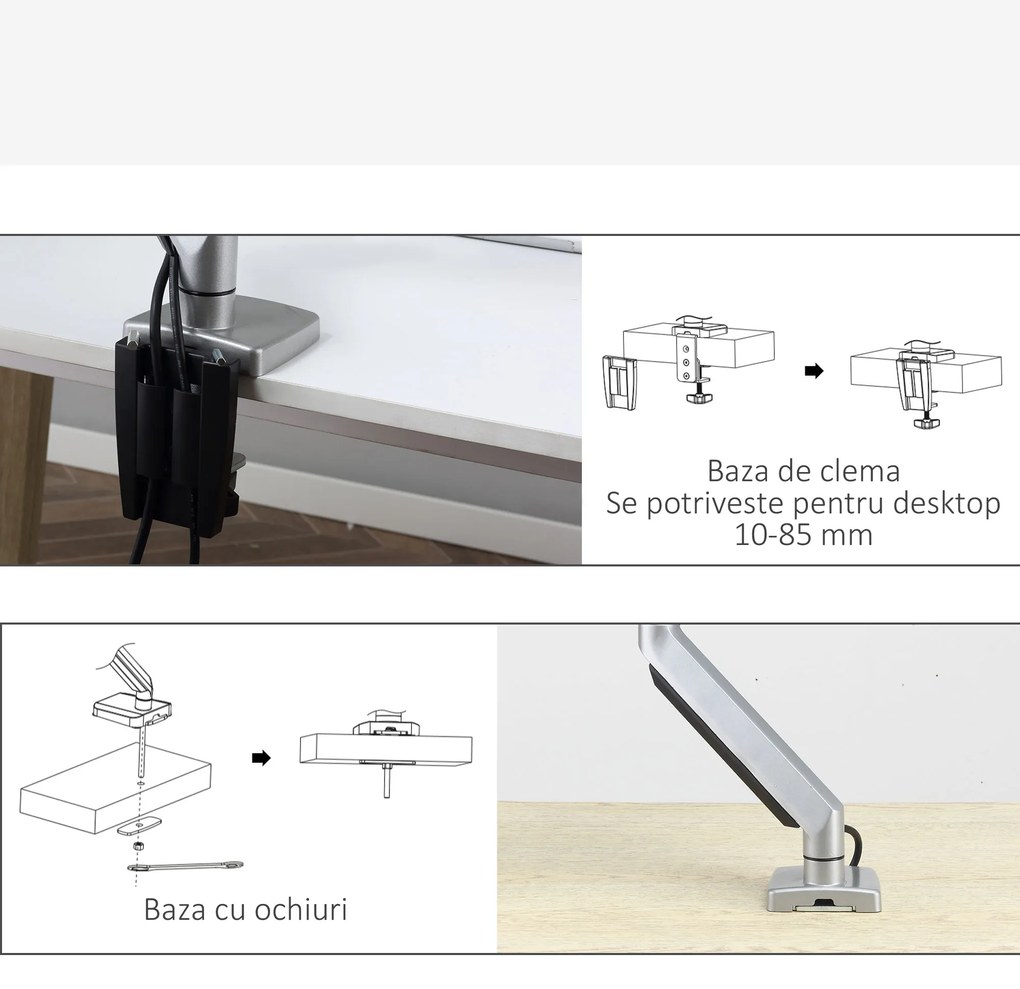 Vinsetto suport monitor, aluminiu, reglabil, 50x11x19.5-47.5cm | AOSOM RO