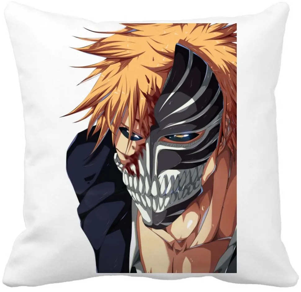 Perna Decorativa cu Bleach Hollow Ichigo, 40x40 cm, Alba, Mata, Husa Detasabila, Burduf