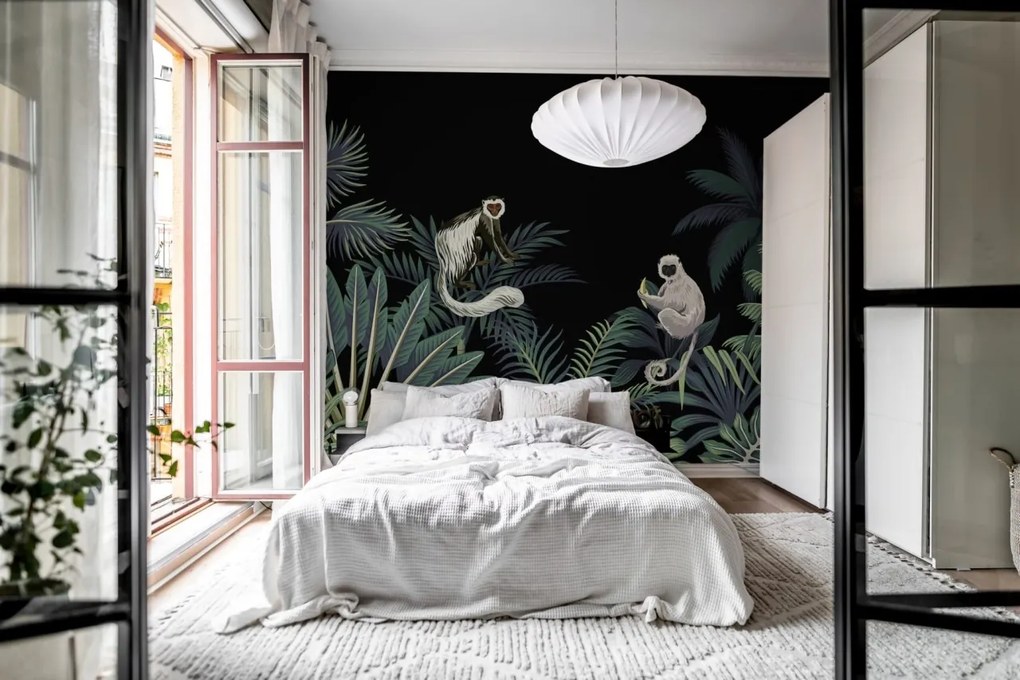 Fototapet, Jungle Monkeys, Black, Rebel Walls