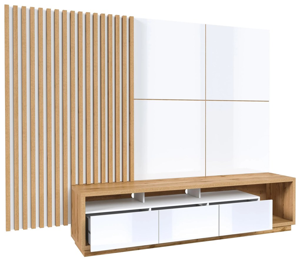 Mobilier living Celcey Typ 10 (Stejar wotan + alb lucios). 1108319