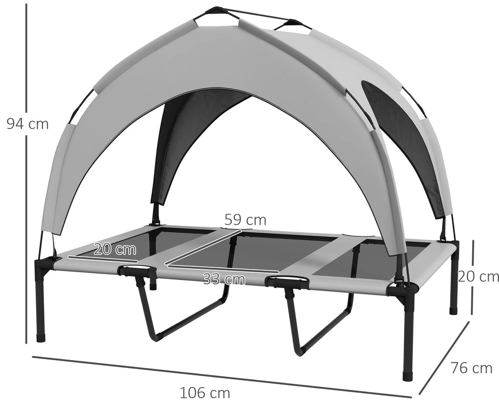 PawHut Pat pentru animale de companie pe picioare înalt confort velum anti-UV din oxford, geantă de transport inclusă 106 x 76 x 94 cm gri | Aosom Romania
