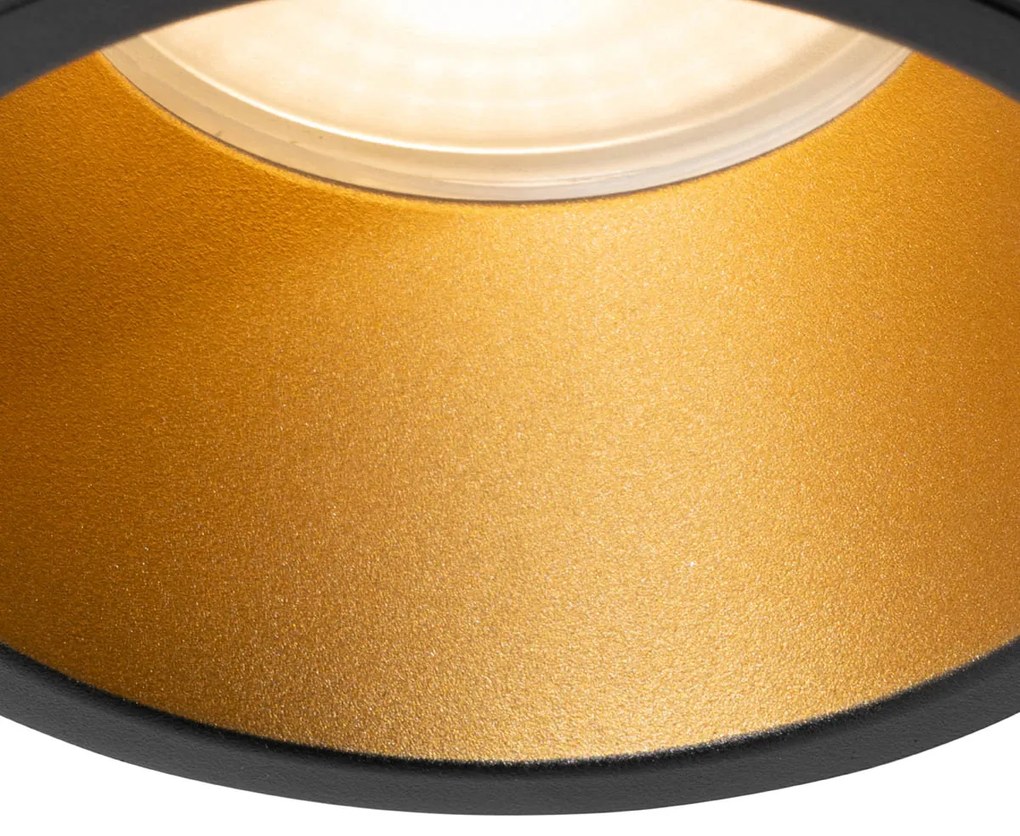 Set van 6 moderne inbouwspots zwart met goud GU10 70mm IP44 - Dept