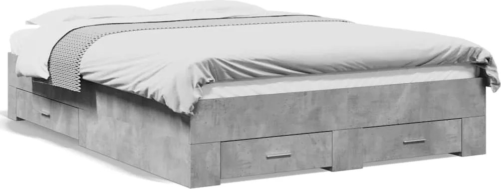 vidaXL Cadru de pat cu sertare, gri beton, 135x190 cm, lemn prelucrat