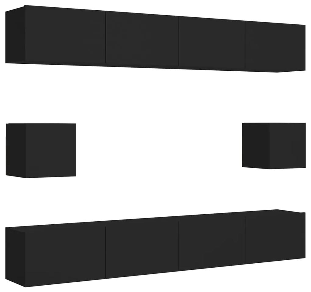 3078789 vidaXL Set dulapuri TV, 6 piese, negru, lemn prelucrat