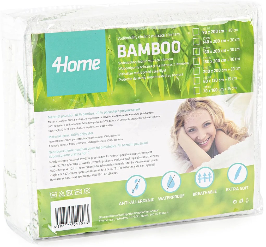 Protecție impermeabilă pentru saltea 4Home Bamboo cu bordură, 140 x 200 cm + 30 cm, 140 x 200 cm