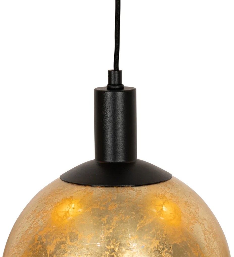Lampă suspendată de design neagră cu sticlă aurie cu 5 lumini - Bert