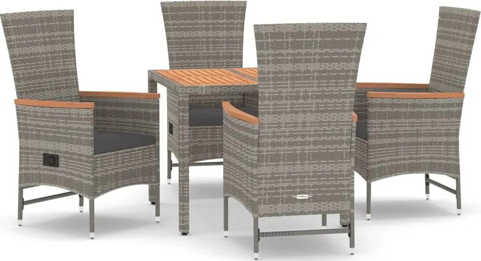 vidaXL Set mobilier de grădină cu perne, 5 piese, gri, poliratan