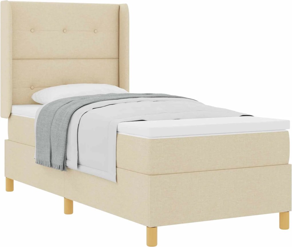 vidaXL Pat cu arcuri cu saltea cu headboard Crem 100 x 200 cm țesătură