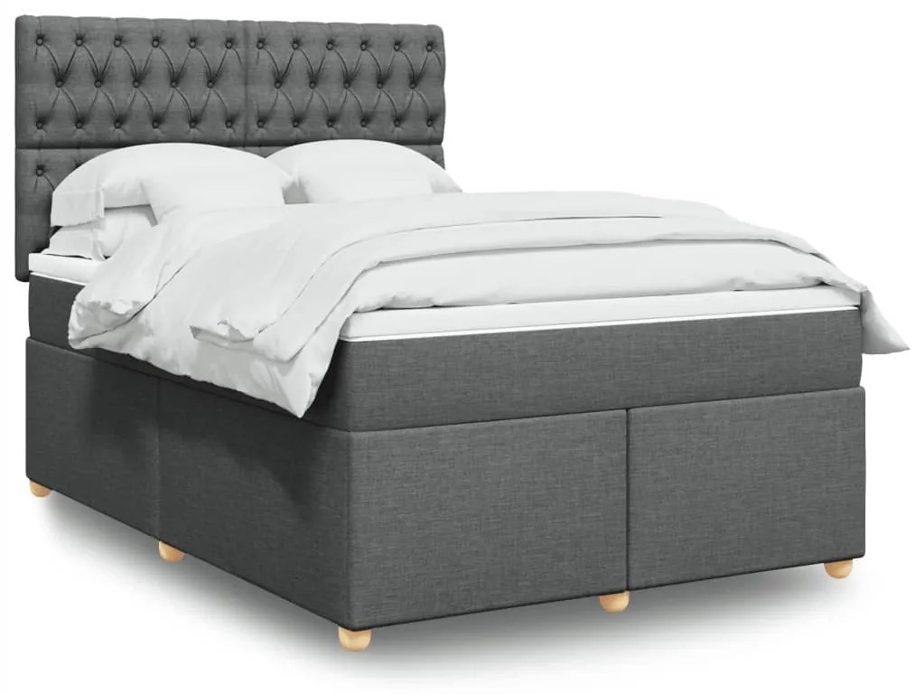 vidaXL Pat box spring cu saltea, gri închis, 140x190 cm, textil