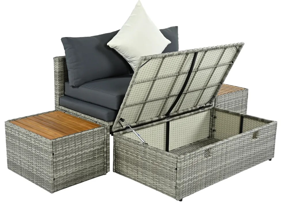 Set rattan de grădină DEBRA, gri/natural/crem