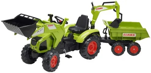 Tractor cu pedale pentru copii FALK 1010W Claas Axos cu cupa, excavator si remorca