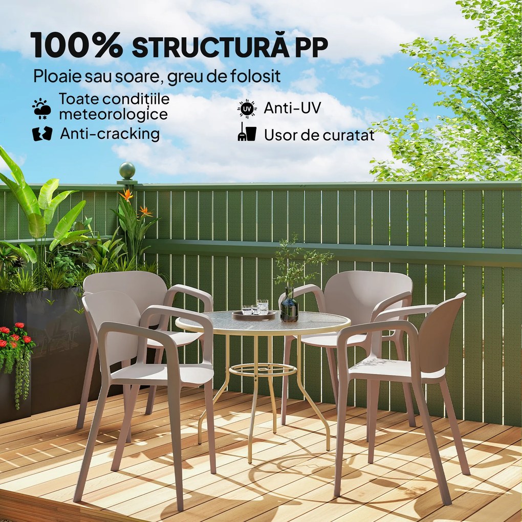 Outsunny Set 4 Scaune de Grădină Stivuibile cu Brațe, Rezistente la Raze UV și Impermeabile, 60x56x75 cm, Gri | Aosom Romania