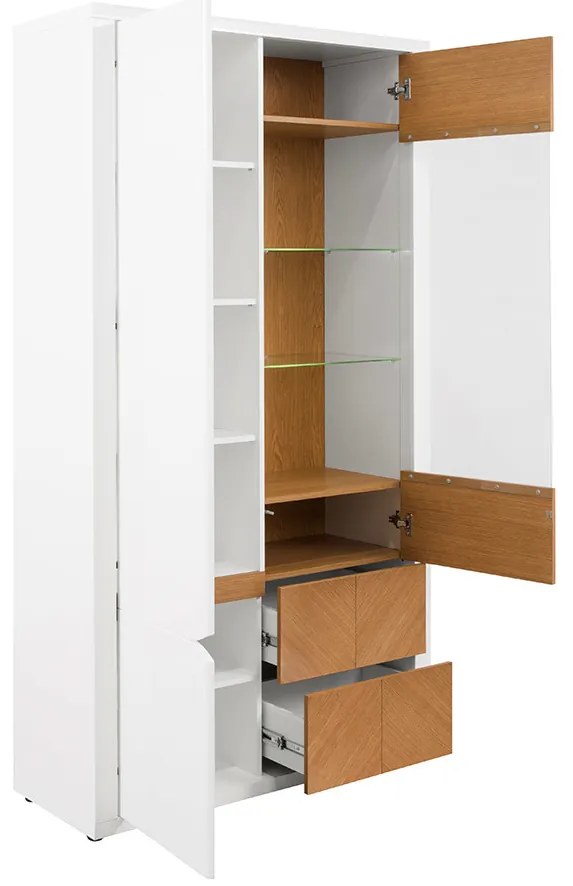Vitrină Rovika REG1D1W2S (Alb lucios + Stejar natural) (cu iluminat LED). Promo -18%. 1025976